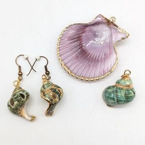 Green And Purple Seashell Earrings & Pendants Bundle